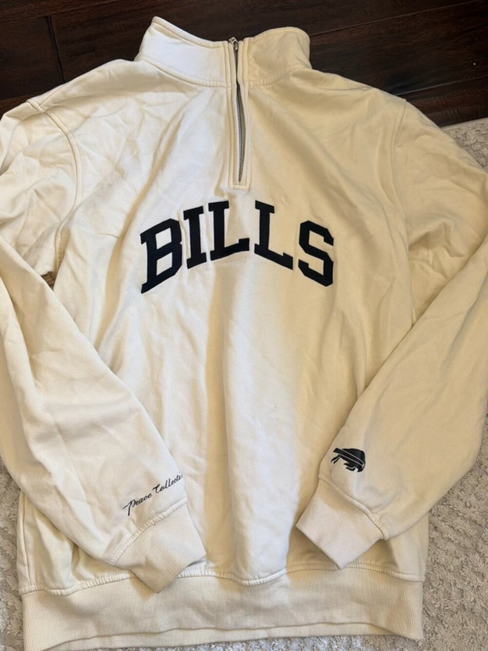 Peace Collective Buffalo Bills Wordmark Quarter Zip Cream Size L